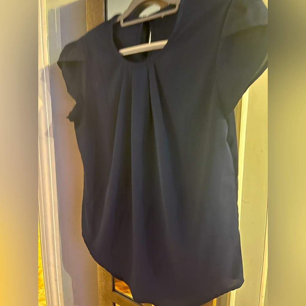 Navy Blue Short Sleeve Blouse